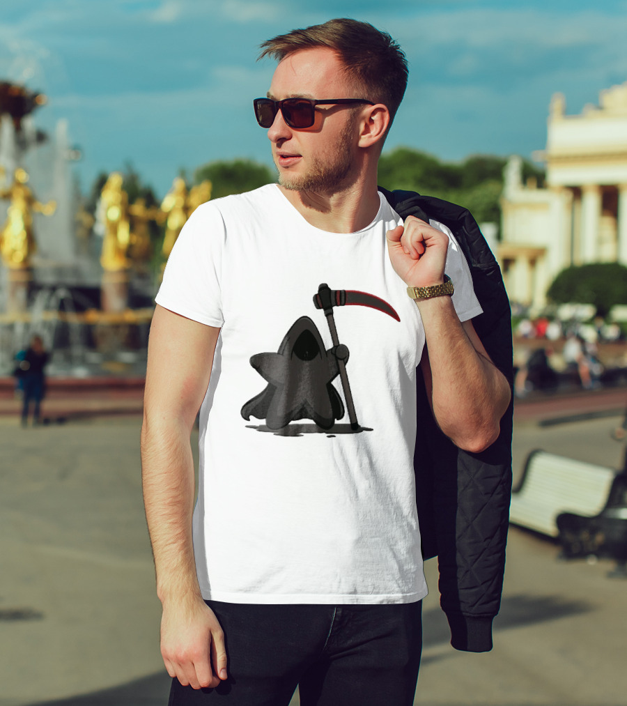 Cartoon Star Grim Reaper Cloak Red Lightsaber Scythe T-Shirt