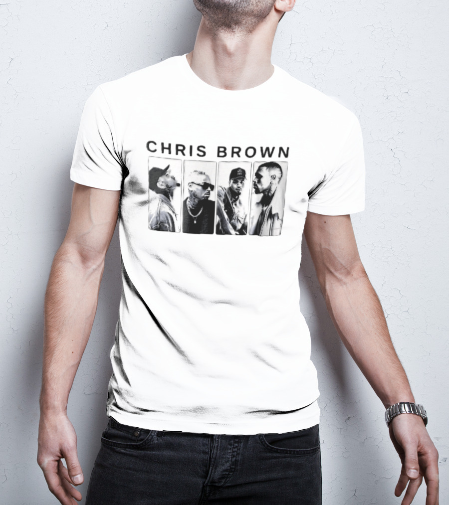 Chris Brown Four Panel Black White Photo T-Shirt