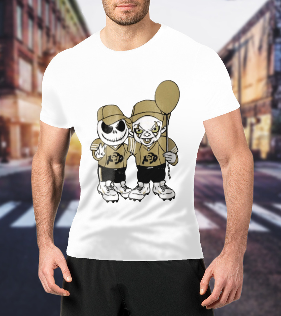 Colorado Buffaloes NCAA Jack Skellington Clown With Balloon Football T-Shirt