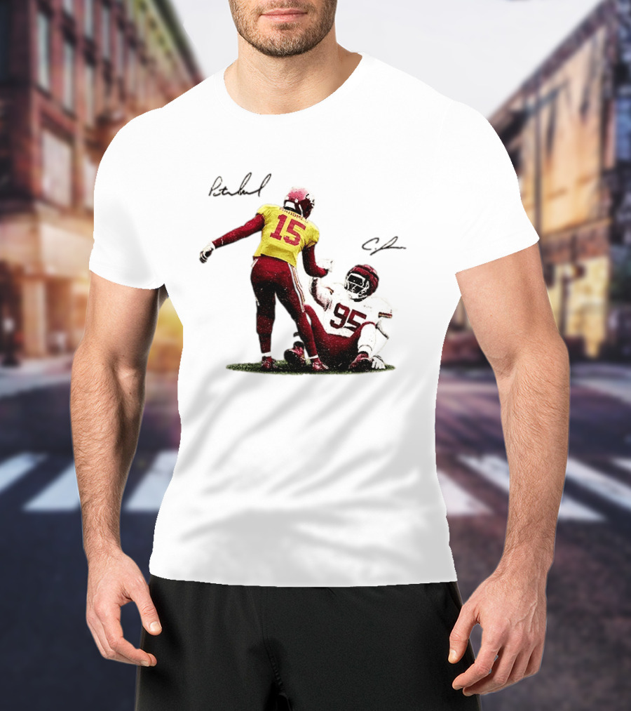 Kansas City Chiefs Mahomes 15 Jones 95 Football Player Signatures T-Shirt