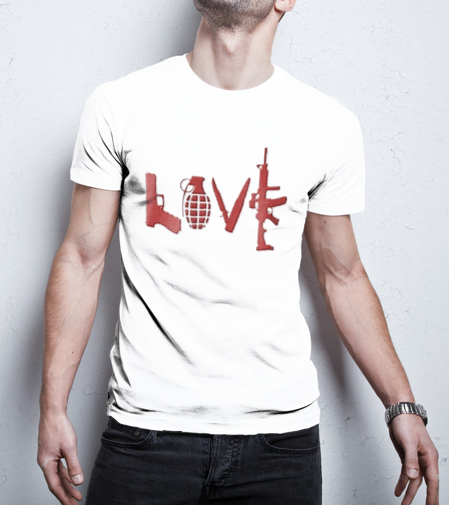 Love Red Pistol Grenade Knife Assault Rifle Weapons T-Shirt