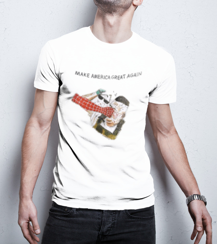 Make America Great Again Spider Man Punching Political Caricature T-Shirt