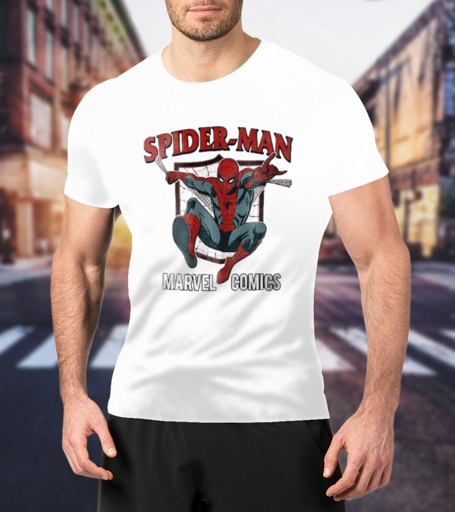 Spider Man Marvel Comics Crouching Web Shield Pose T-Shirt