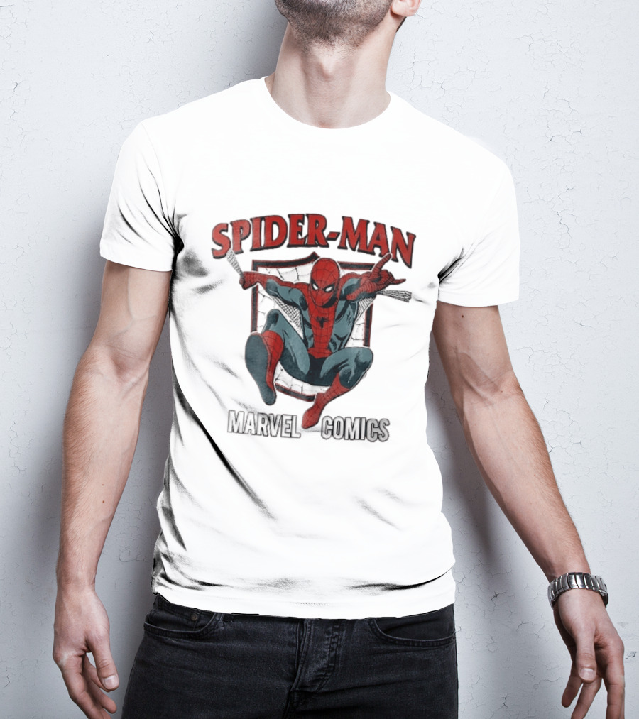 Spider Man Marvel Comics Crouching Web Shield Pose T-Shirt