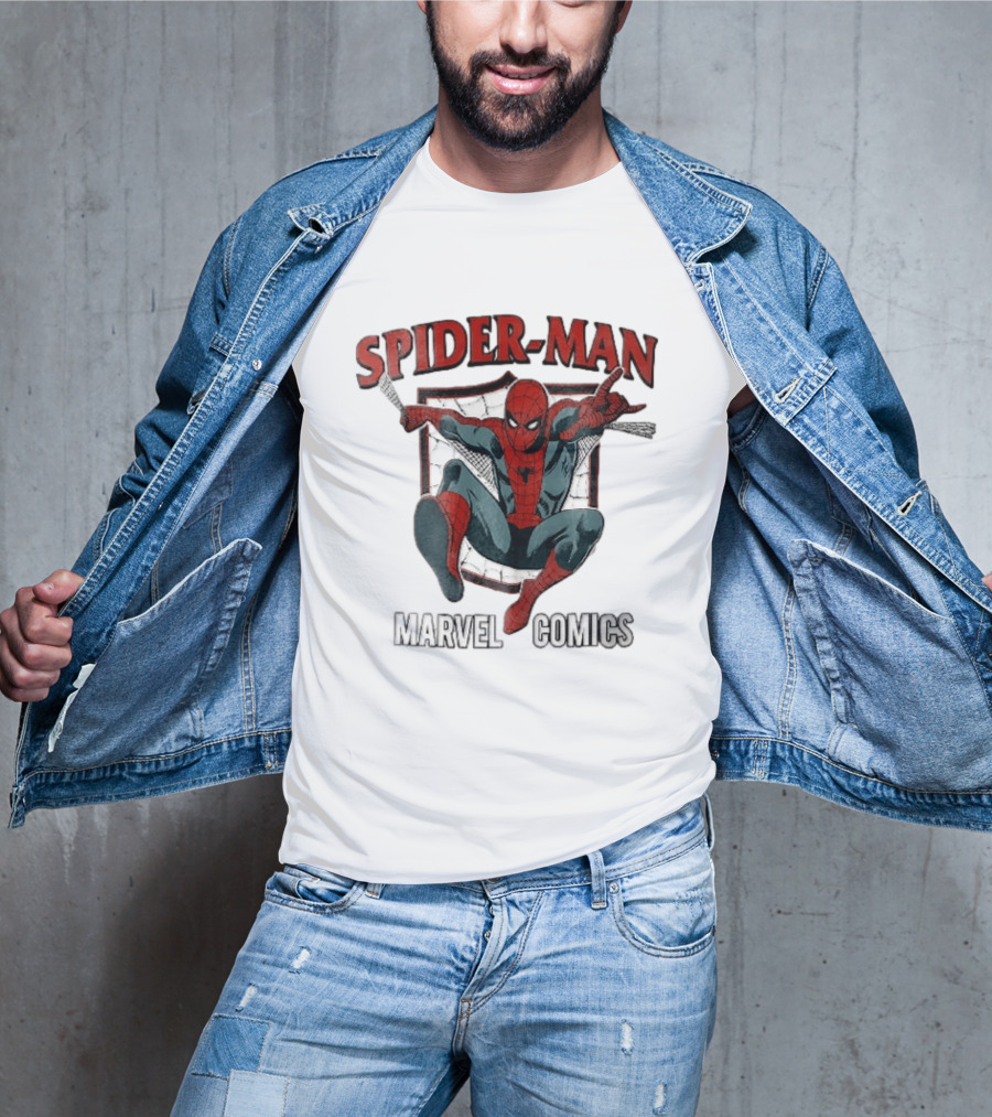 Spider Man Marvel Comics Crouching Web Shield Pose T-Shirt