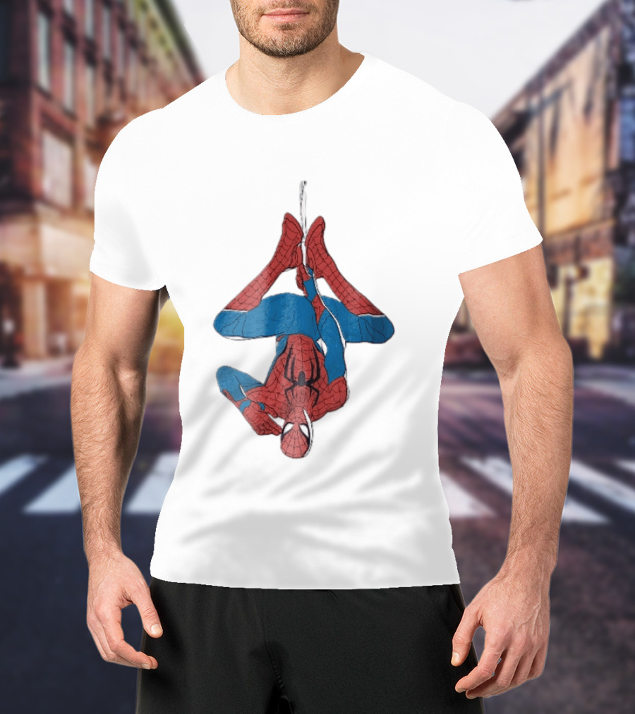 Marvel Spider Man Upside Down Hanging Web Cartoon T-Shirt