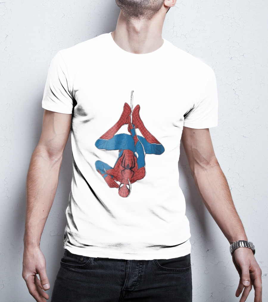 Marvel Spider Man Upside Down Hanging Web Cartoon T-Shirt