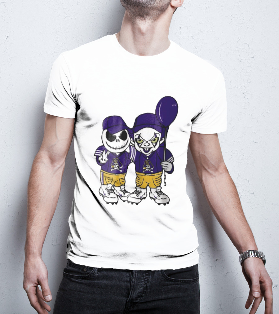East Carolina Pirates NCAA Jack Skellington Pennywise Clown Purple Balloon T-Shirt
