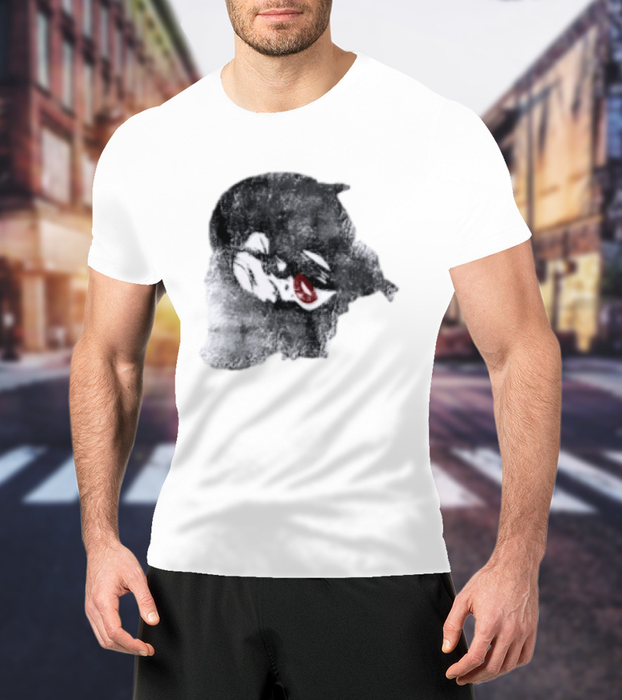 Nessa Barrett Tough Love Off The Shoulder Monochrome Red Lips Sketch T-Shirt