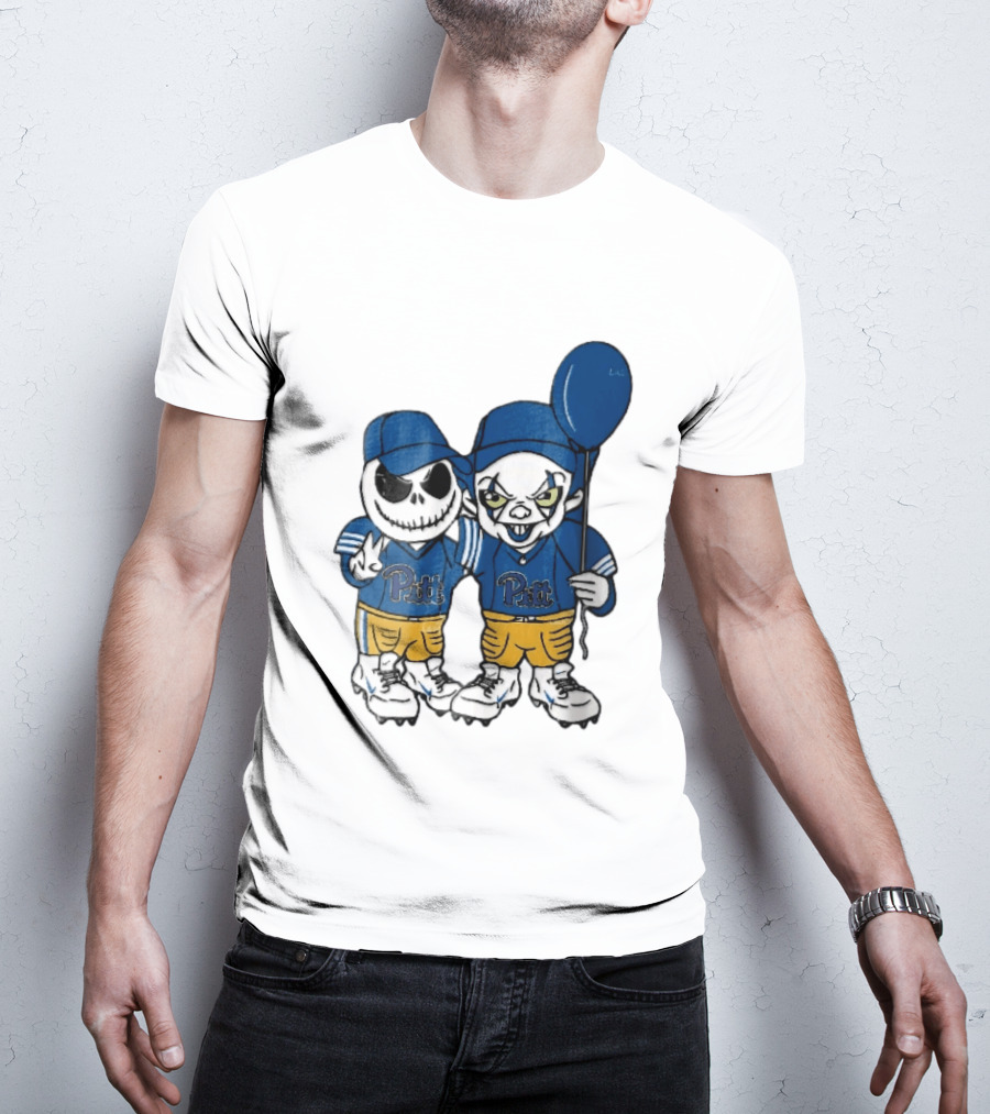 Pittsburgh Panthers NCAA Football Jack Skellington Clown Cartoon Players Blue Balloon T-Shirt