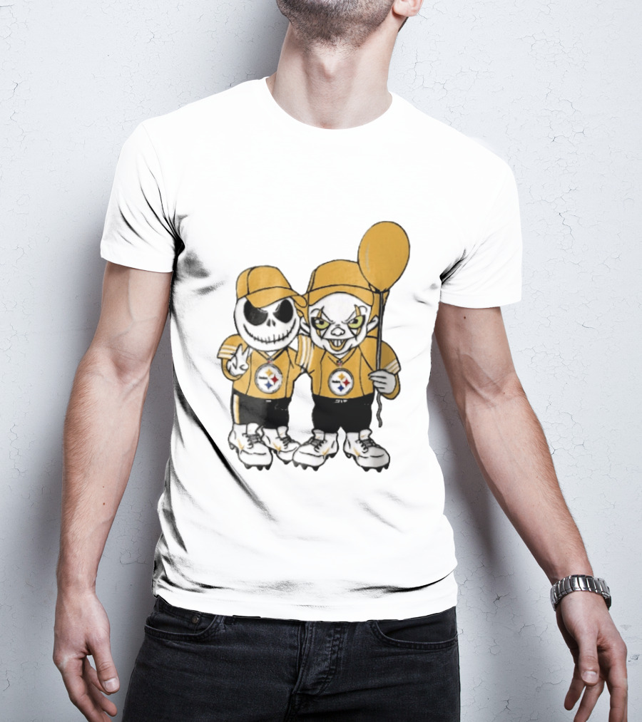Pittsburgh Steelers Jack Skellington Pennywise Yellow Balloon NFL Cartoon Duo T-Shirt