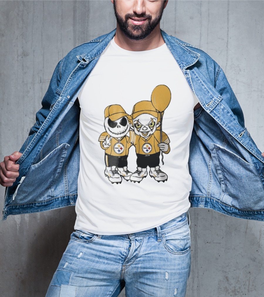 Pittsburgh Steelers Jack Skellington Pennywise Yellow Balloon NFL Cartoon Duo T-Shirt