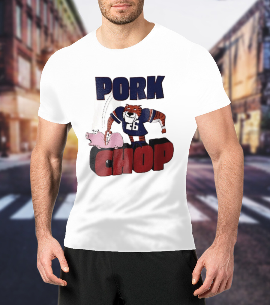 Pork Chop Cartoon Tiger 26 Football Player Hitting Pig T-Shirt