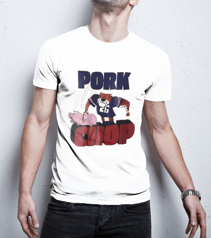 Pork Chop Cartoon Tiger 26 Football Player Hitting Pig T-Shirt