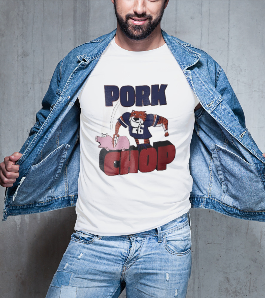 Pork Chop Cartoon Tiger 26 Football Player Hitting Pig T-Shirt