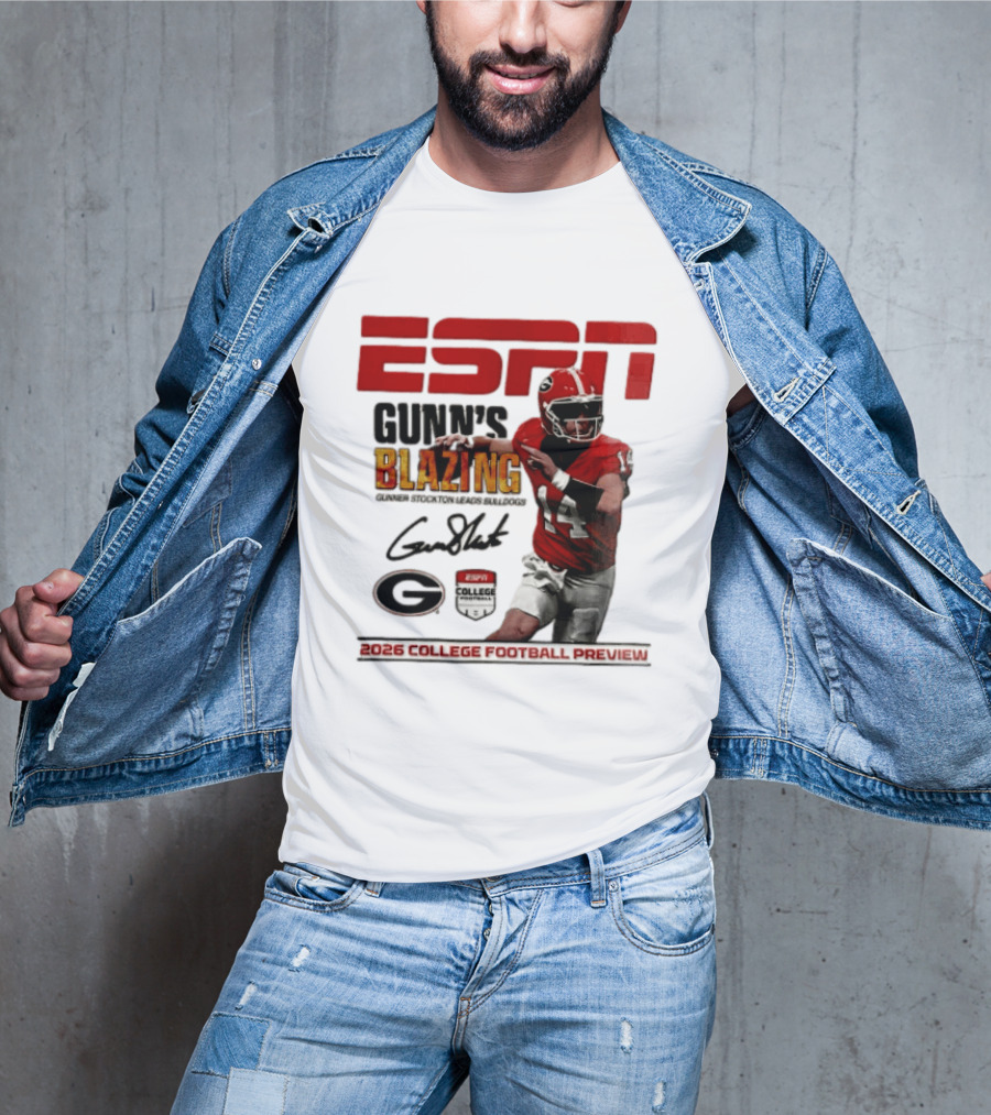 ESPN Gunn's Blazing Georgia Bulldogs 2026 College Football Preview Gunner Stockton T-Shirt