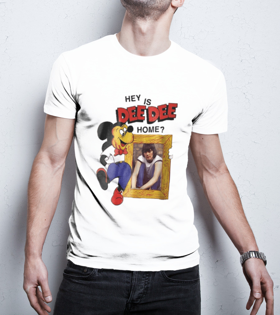 Hey Is Dee Dee Home Cartoon Mickey Mouse Holding Framed Photo T-Shirt