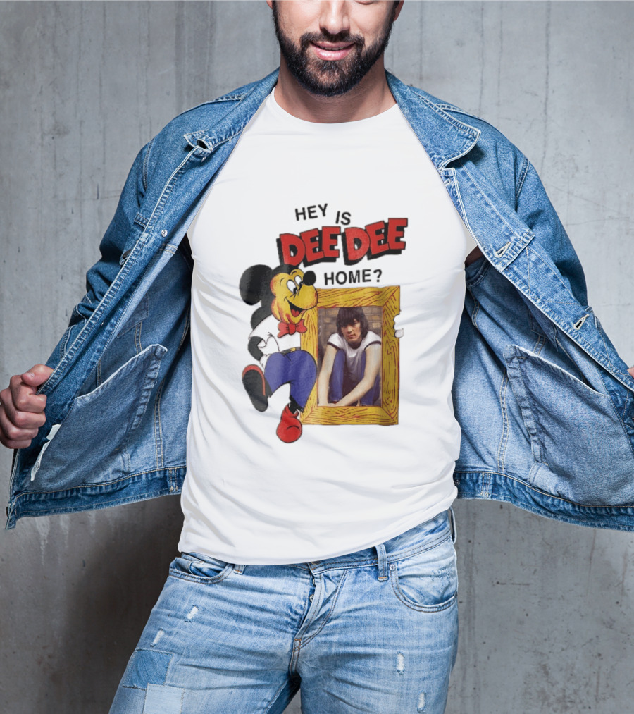 Hey Is Dee Dee Home Cartoon Mickey Mouse Holding Framed Photo T-Shirt