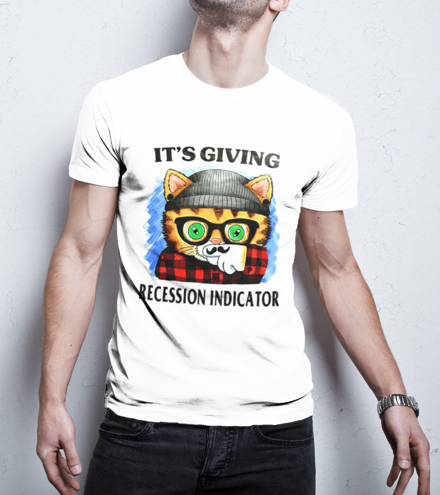 Hipster Cat Glasses Beanie Flannel It's Giving Recession Indicator T-Shirt
