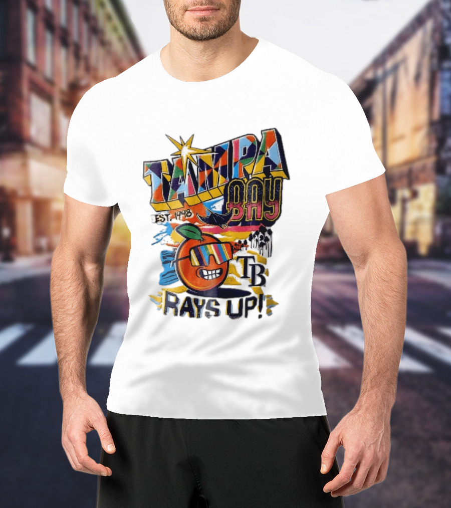 Tampa Bay Rays Est 1998 Cartoon Orange Sunglasses Palm Trees Stingray Rays Up T-Shirt