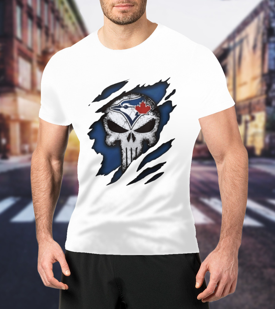 Toronto Blue Jays Punisher Skull Ripped Fabric Men's T-Shirt