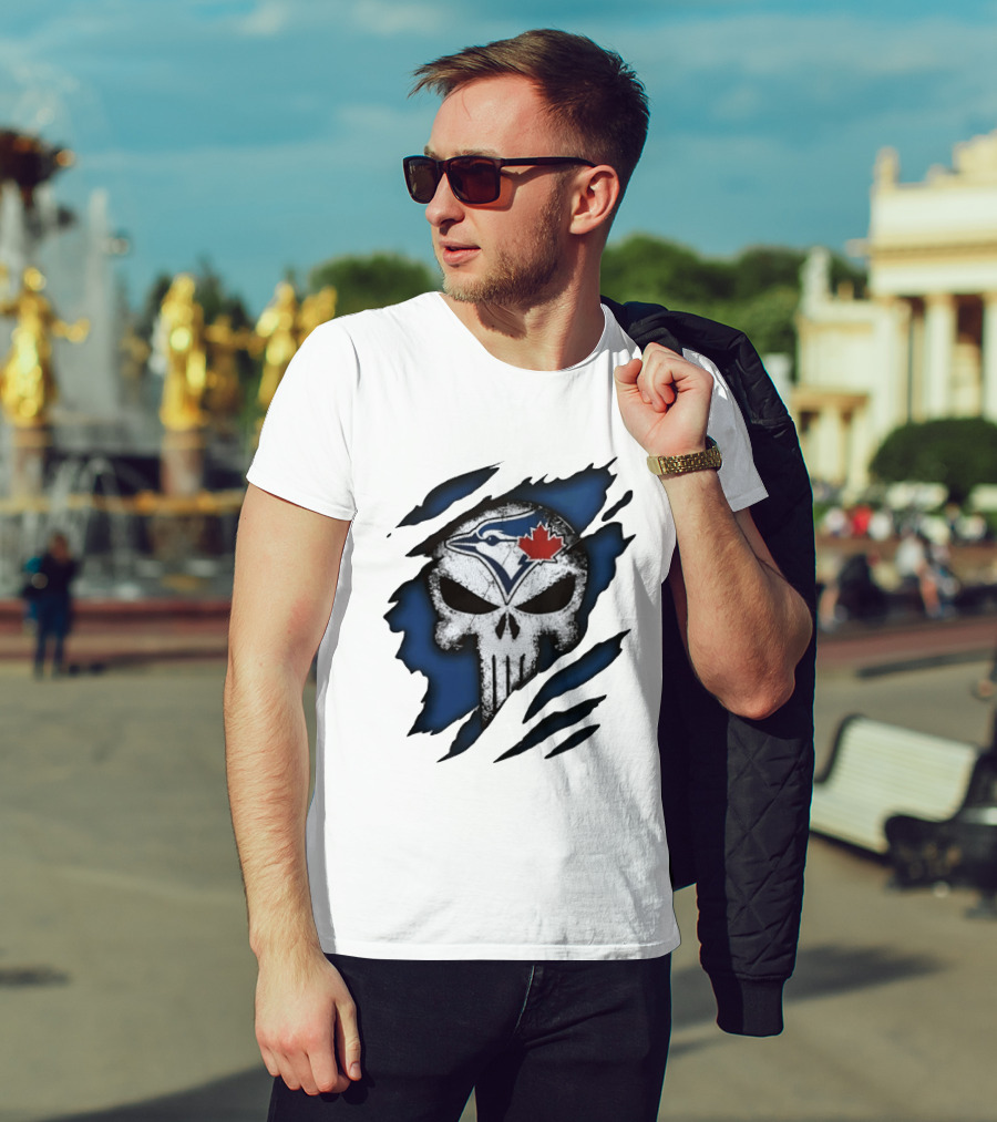 Toronto Blue Jays Punisher Skull Ripped Fabric Men's T-Shirt