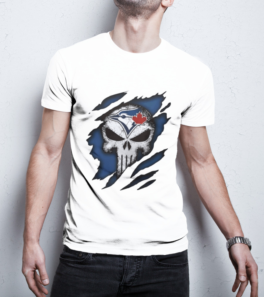 Toronto Blue Jays Punisher Skull Ripped Fabric Men's T-Shirt