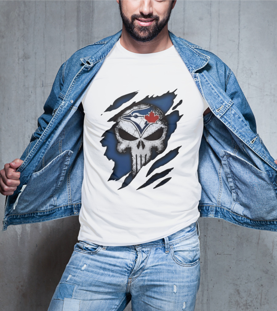 Toronto Blue Jays Punisher Skull Ripped Fabric Men's T-Shirt