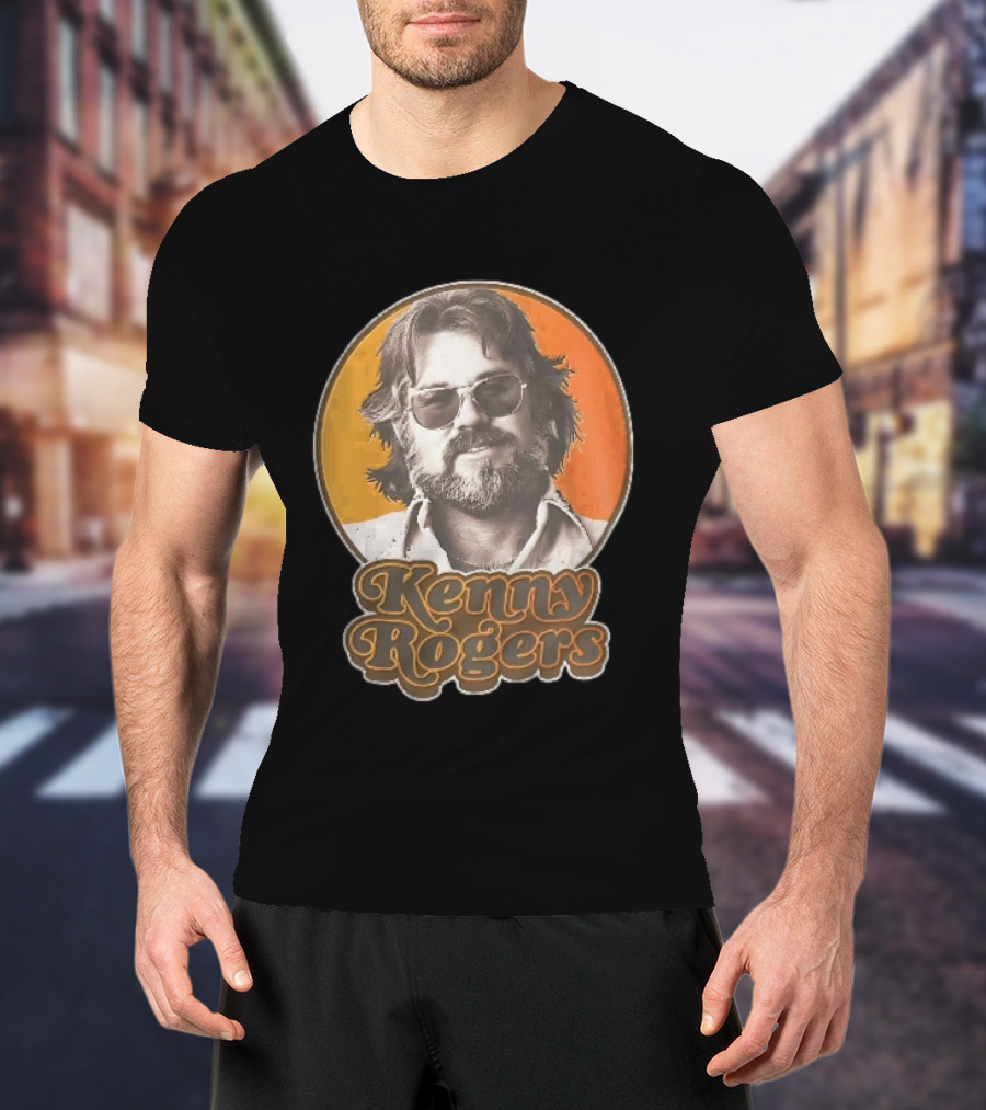 Kenny Rogers Retro Sunglasses Beard 70s Style Orange T-Shirt