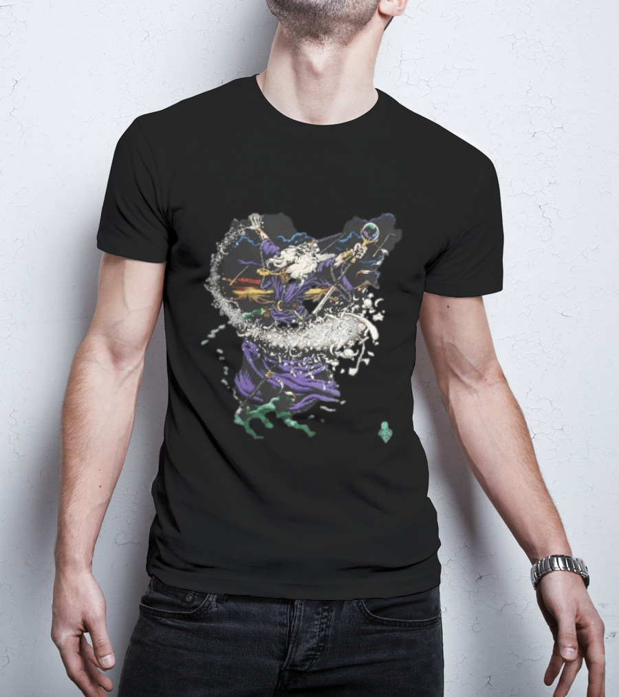 Liquid Blue 1994 Wizard Casting Magic Stars Celestial Staff T-Shirt