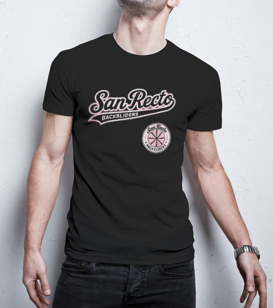 San Recto Backsliders Pink Script Circular Baseball Bat T-Shirt