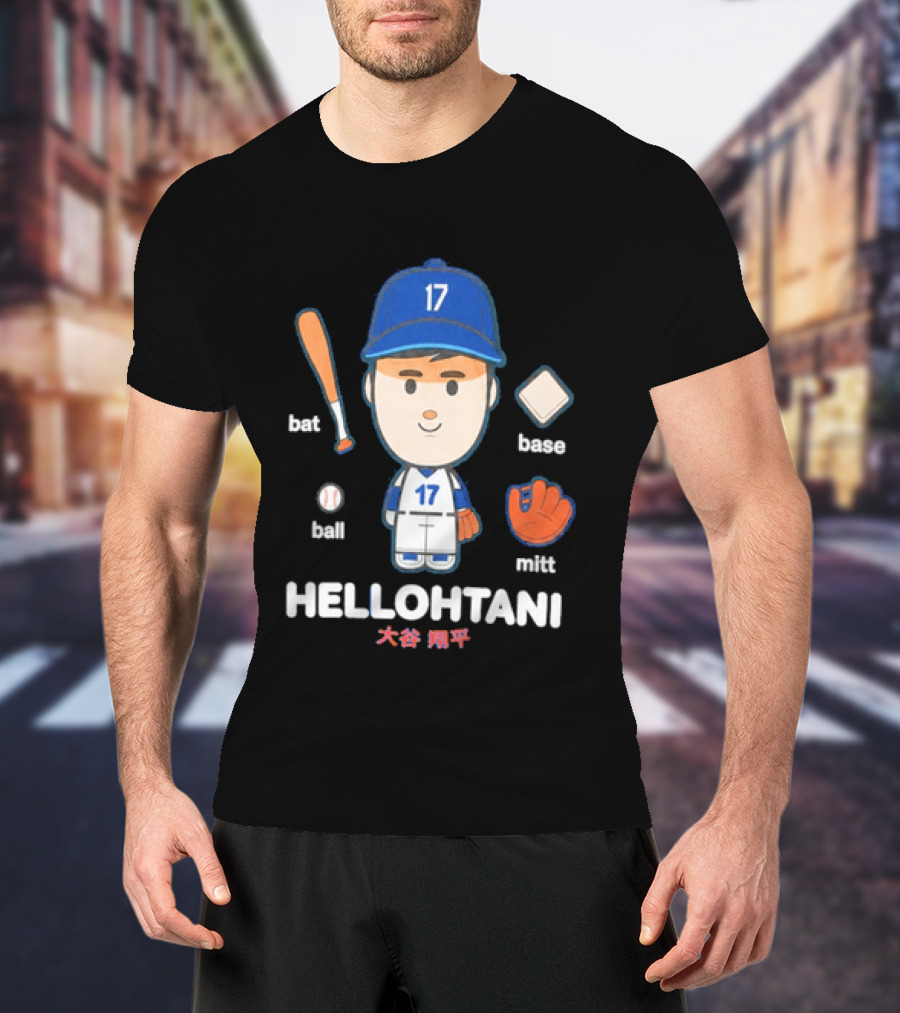 Shohei Ohtani Hellohtani Bat Ball Base Mitt 17 Blue Cap Baseball Player T-Shirt