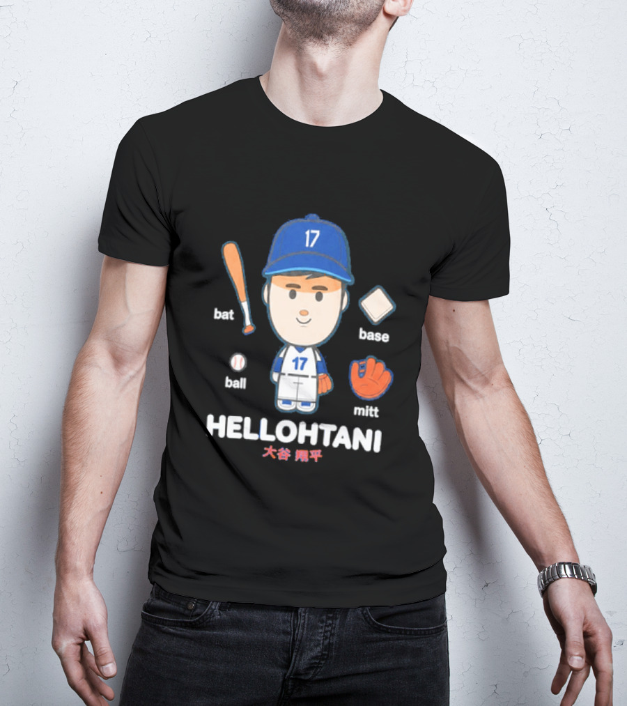 Shohei Ohtani Hellohtani Bat Ball Base Mitt 17 Blue Cap Baseball Player T-Shirt
