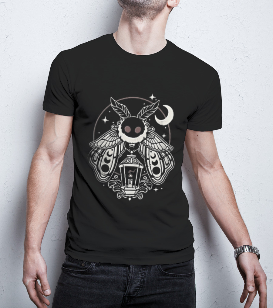 Mothman Red Eyes Candle Lantern Crescent Moon Stars T-Shirt