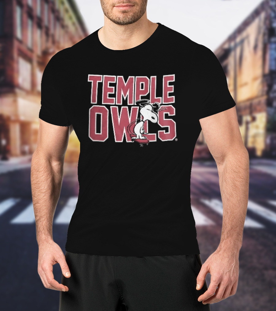Temple Owls NCAA Snoopy Skateboarding Sunglasses T-Shirt