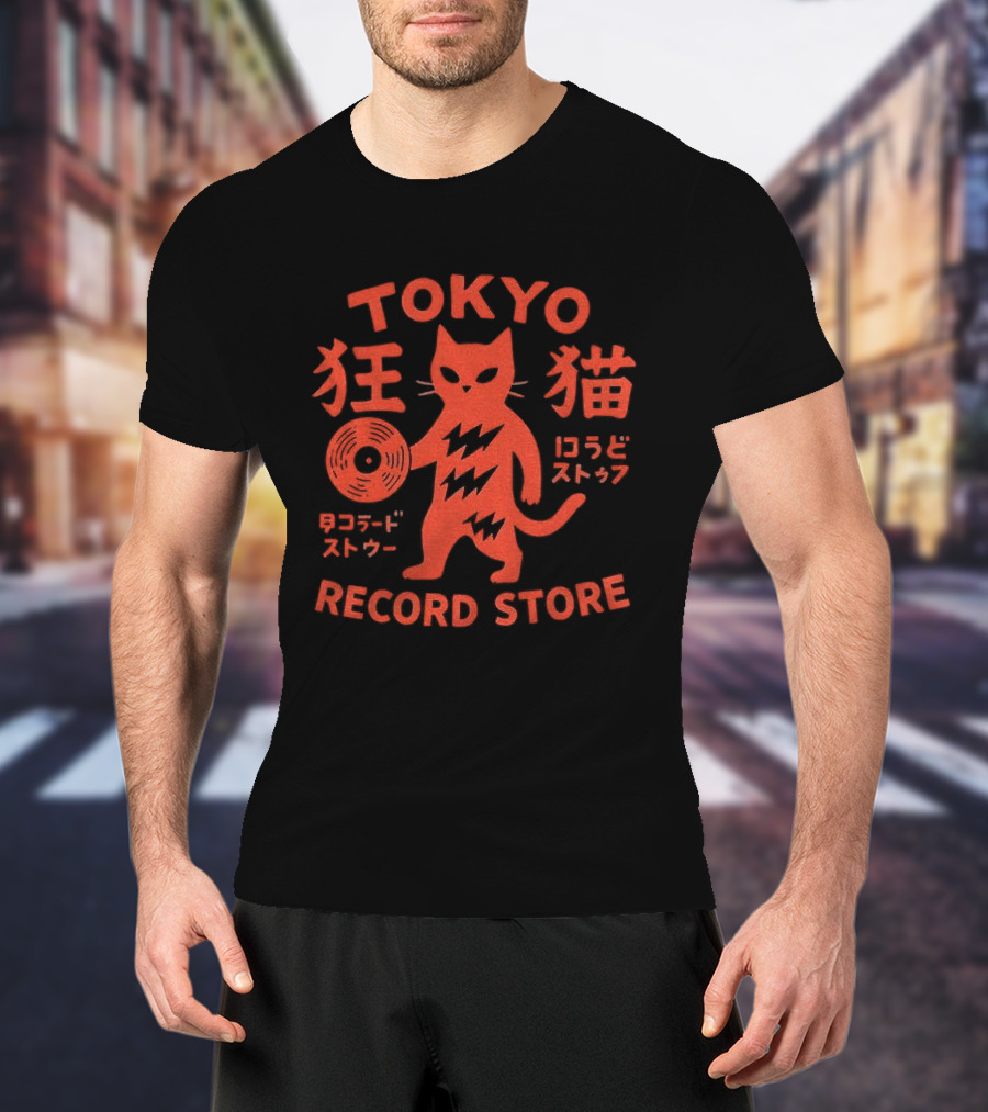 Tokyo Record Store Cat Vinyl Rock DJ Japan Band T-Shirt