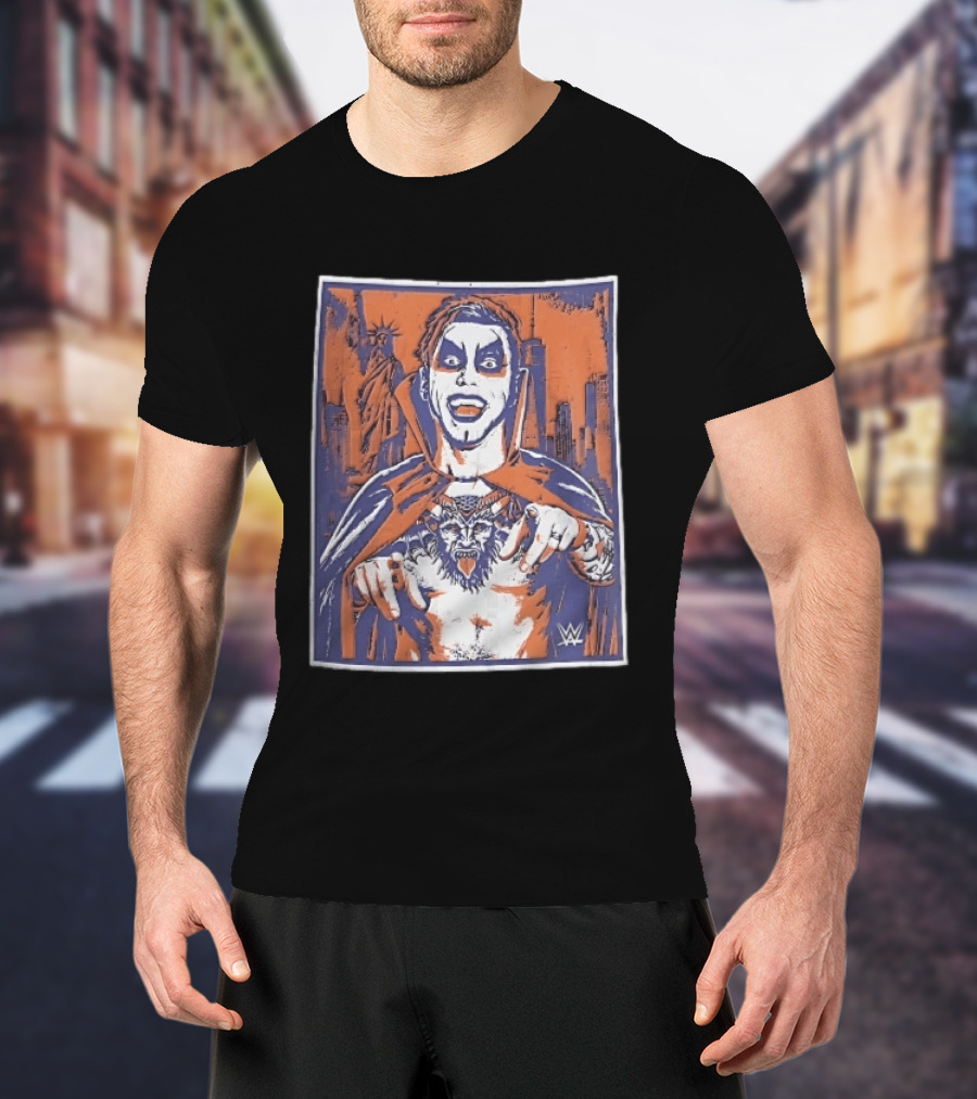 WWE Facepaint Wrestler At Liberty Statue Skyline With Demon Tattoo T-Shirt
