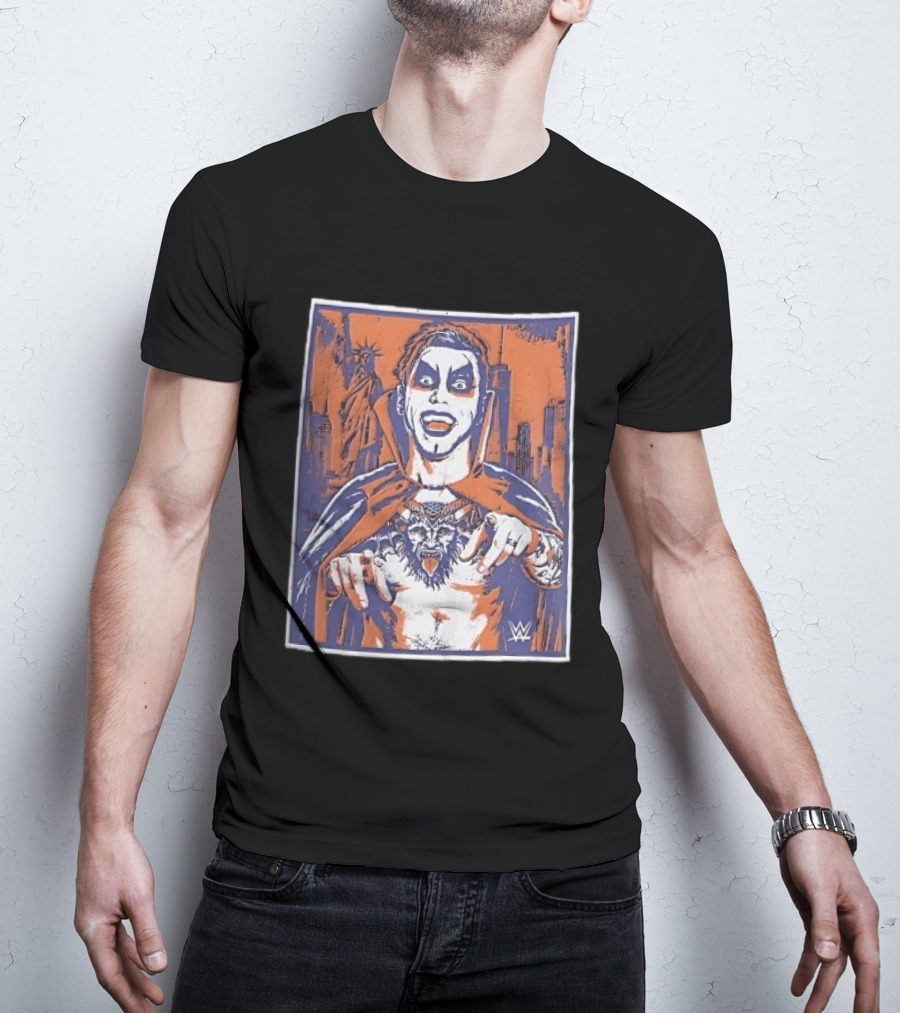 WWE Facepaint Wrestler At Liberty Statue Skyline With Demon Tattoo T-Shirt