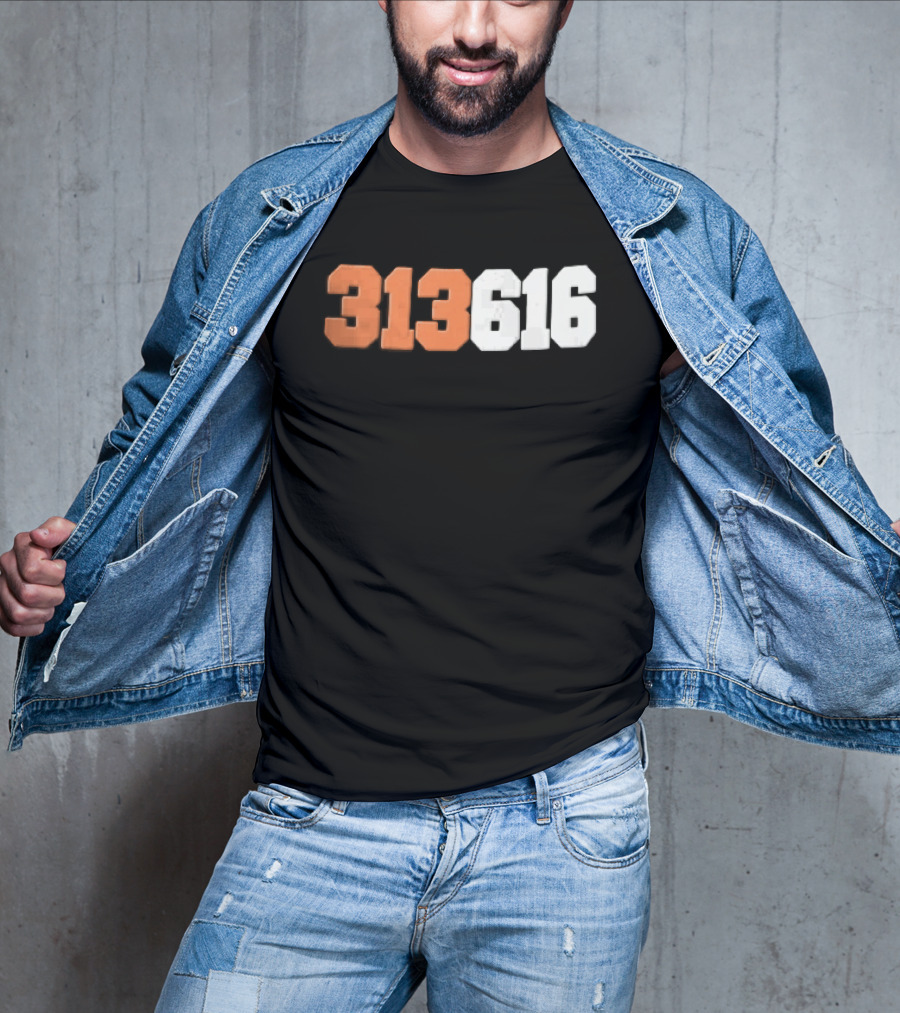 313616 Orange White Varsity Block Digits Jersey Numbers T-Shirt