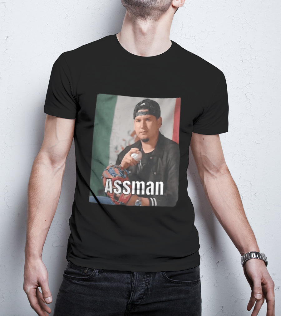 Assman Baseball Pitcher Holding Ball With Mexican Flag T-Shirt