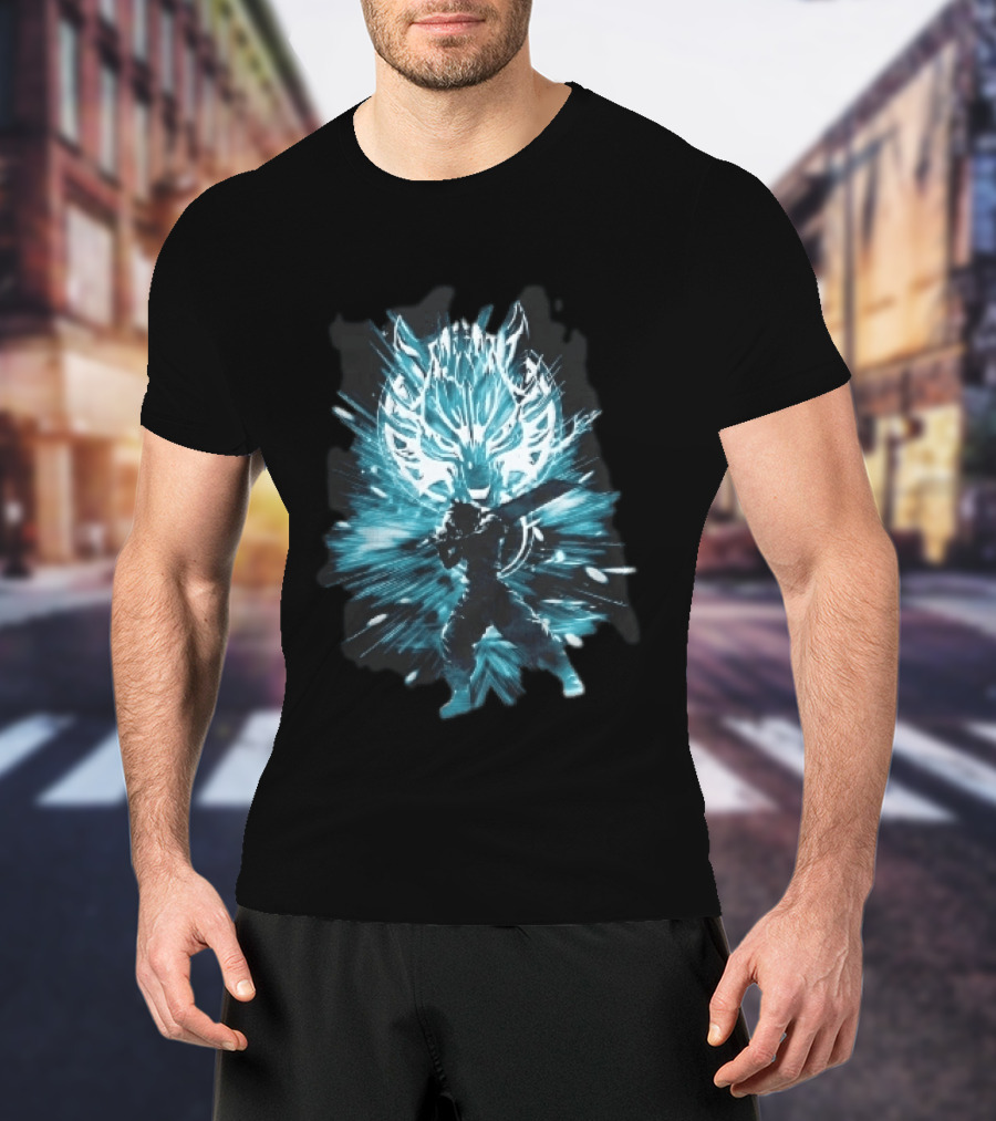 Cloud Strife Buster Sword Wolf Blue Energy Burst T-Shirt