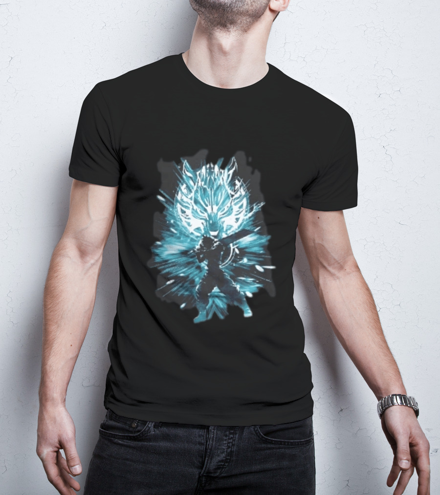 Cloud Strife Buster Sword Wolf Blue Energy Burst T-Shirt