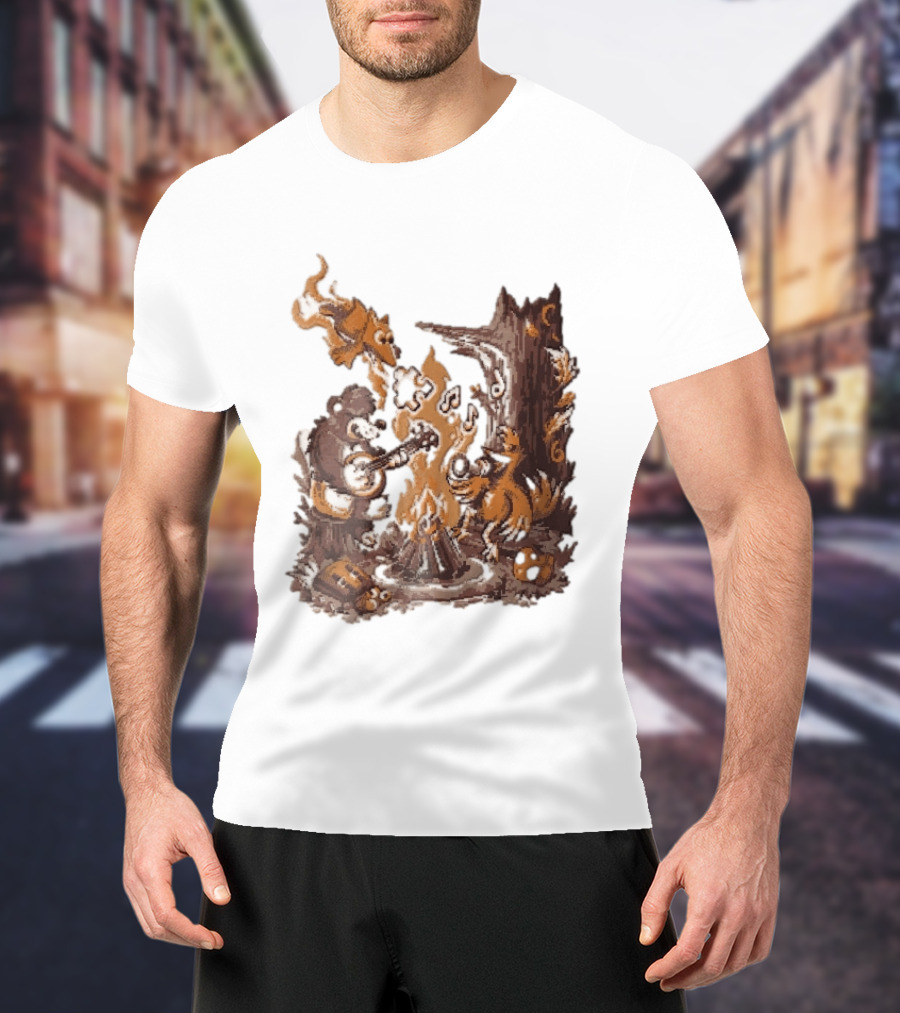 Banjo Kazooie Bear And Bird Music Campfire Jiggy Pixel T-Shirt