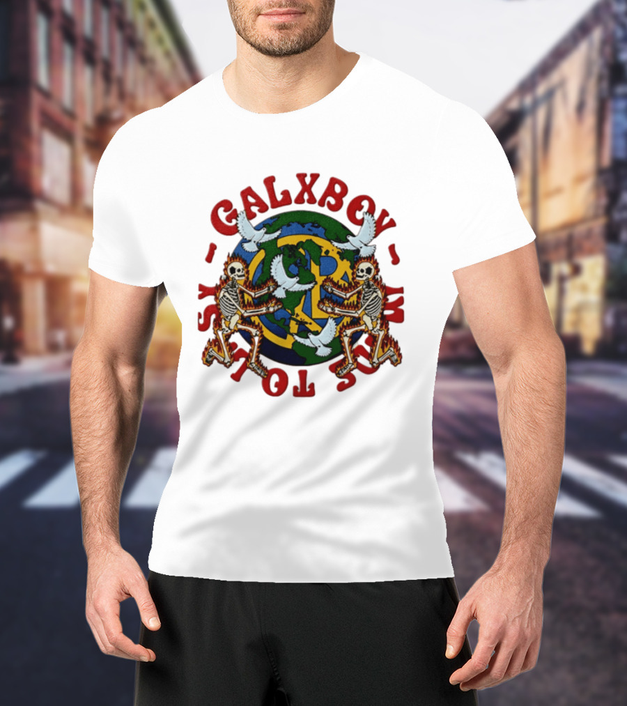 Galxboy Systms Toys Flaming Skeletons With Doves Peace T-Shirt