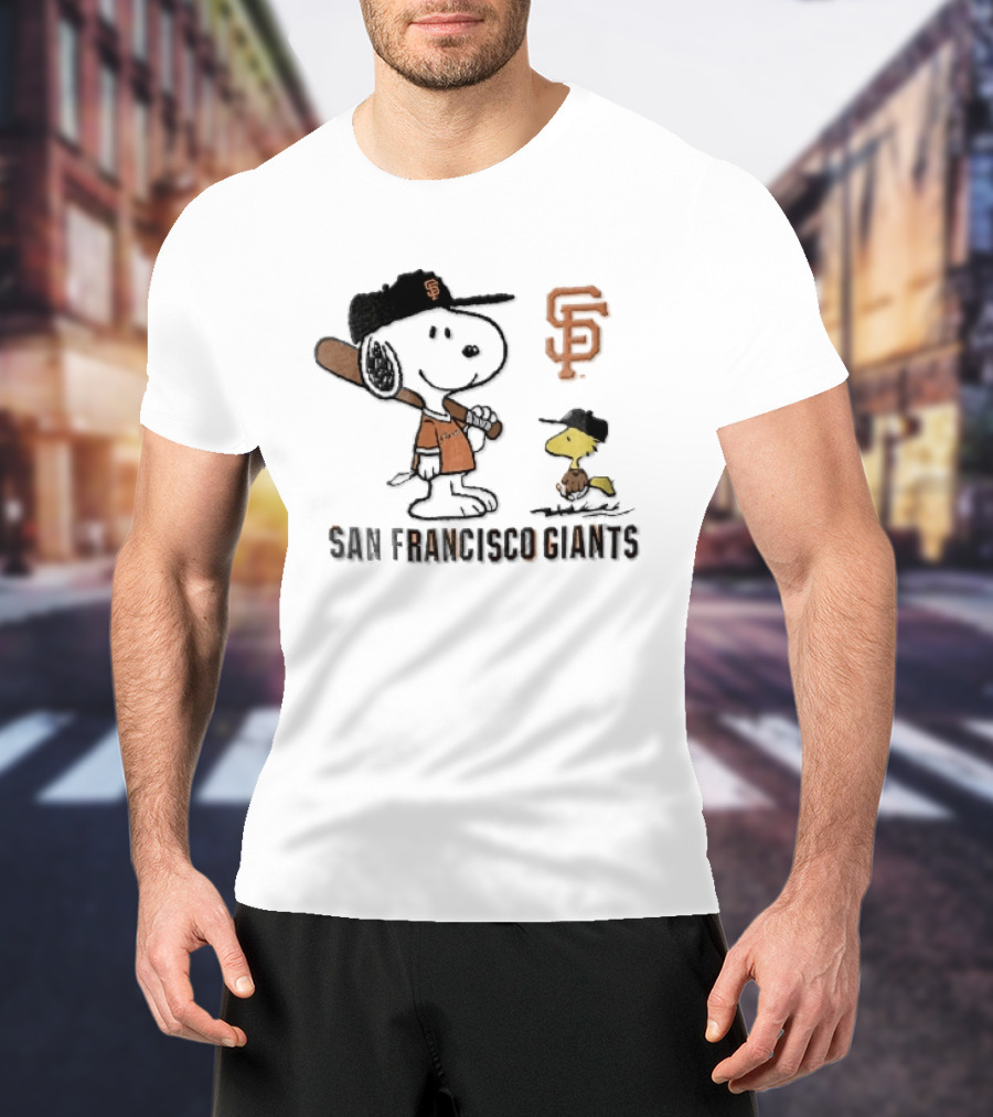 San Francisco Giants Snoopy Woodstock Cartoon Baseball MLB T-Shirt