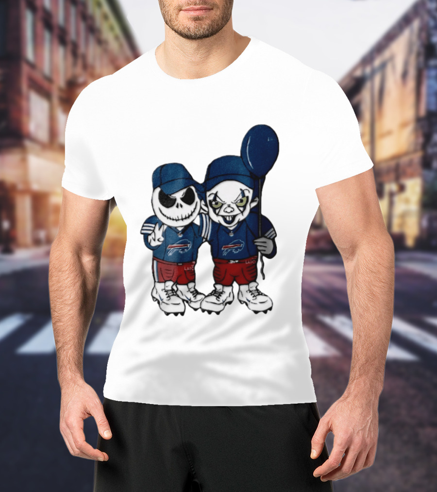 Buffalo Bills Halloween 2026 Jack Skellington Clown Balloon Football T-Shirt