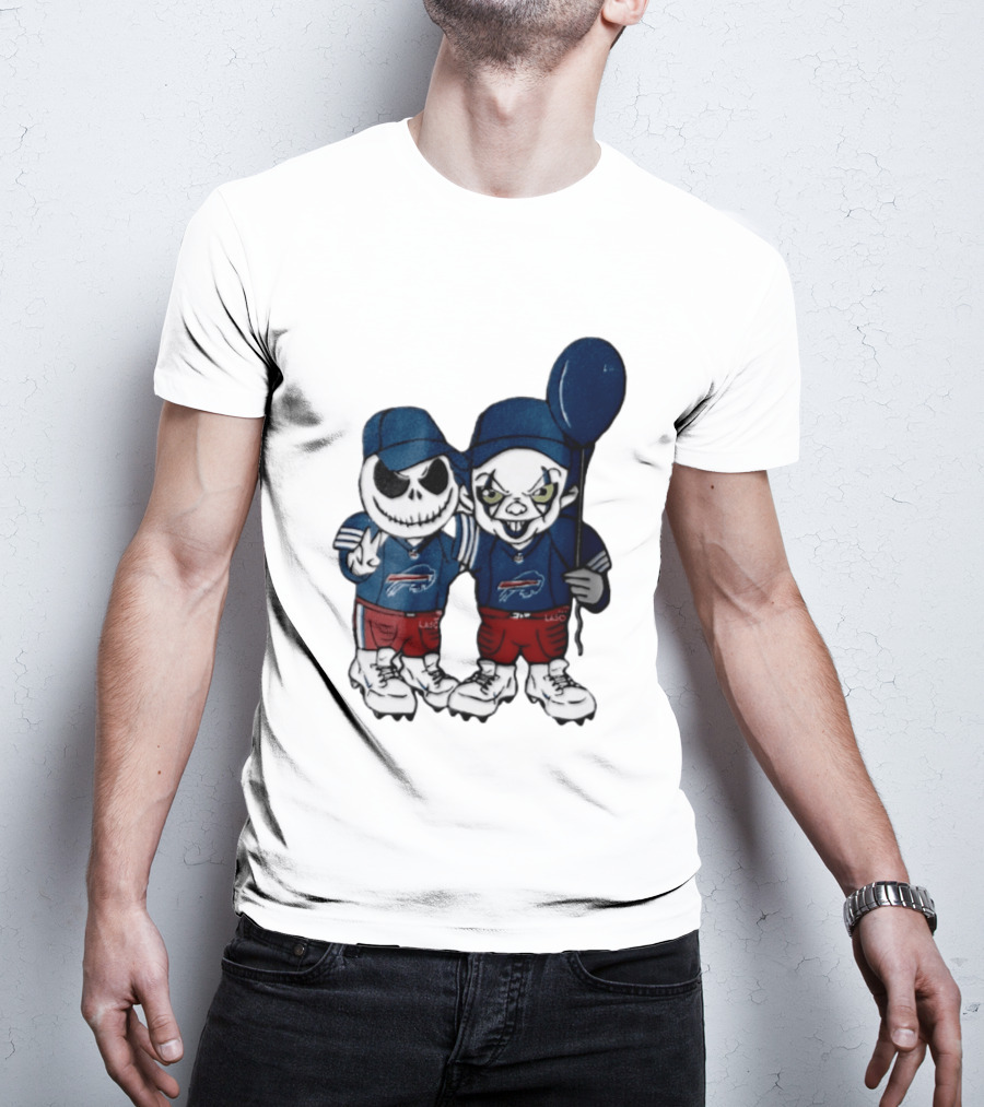 Buffalo Bills Halloween 2026 Jack Skellington Clown Balloon Football T-Shirt