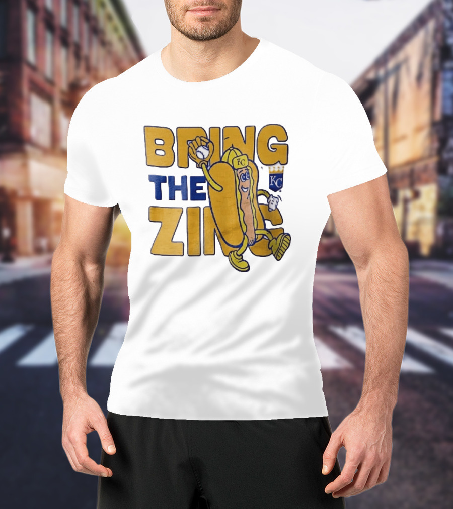 Kansas City Royals Bring The Zing Cartoon Hot Dog KC Baseball Glove T-Shirt