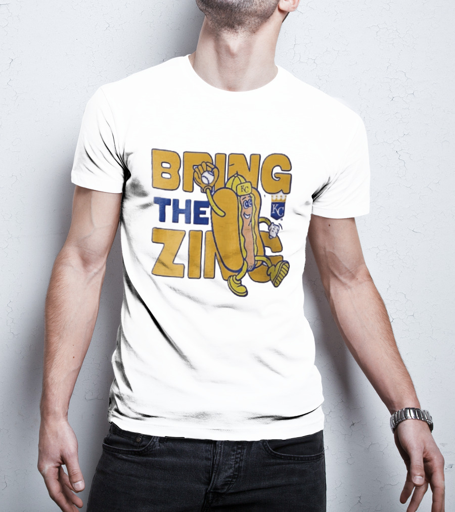 Kansas City Royals Bring The Zing Cartoon Hot Dog KC Baseball Glove T-Shirt