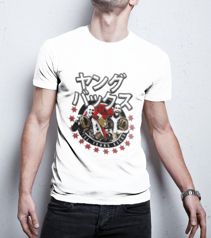 Young Bucks Wrestling Tag Team With Championship Belts And Red Star Circle T-Shirt